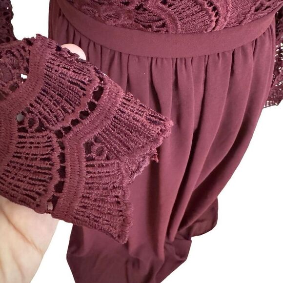 Lulus Awaken My Love Long Sleeve Lace Maxi Dress Burgundy Size Small - Picture 5 of 8